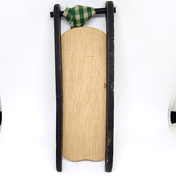 Snowman Wood Sled w Bells Country Cottage Farmhouse Christmas Holiday Ornament - Picture 6 of 8